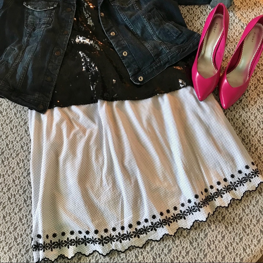 White and Black Polka Dot Skirt